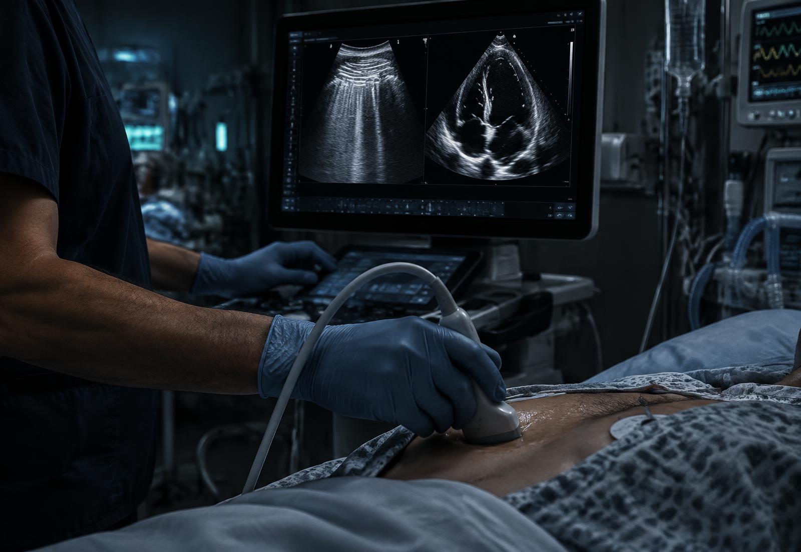 Clinician performing point-of-care ultrasound